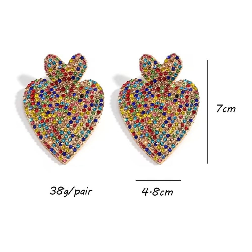 Colorful Heart Crystal Drop Earrings - Picture 5 of 8